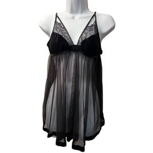 Adore Me Black Sheer Mesh Babydoll Chemise Lace Lingerie Nightie NWT Sexy Size M